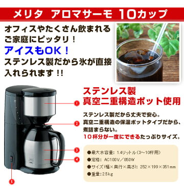 メリタ　アロマサーモ10カップコーヒーメーカー福袋【コーヒー1kg付】