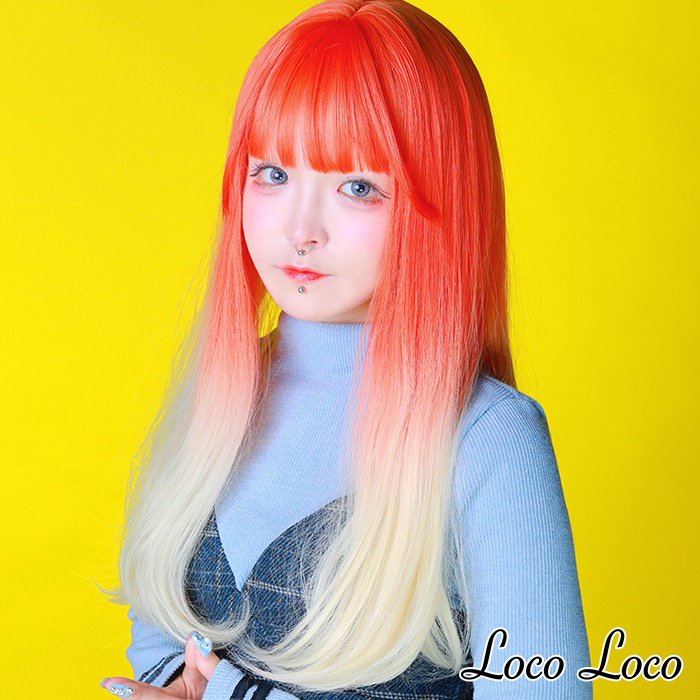 【即納】ウィッグ ロング グラデーション オレンジ ゴールド イエロー ブロンド ストレート 原宿系 個性派 コスプレ ゆめかわ ゴシック ロリータ フルウィッグ 派手髪 デイリー LocoLoco ロコロコ