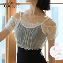 COCOJEE ココジ バレエ フリル メッシュ シャーリングトップス 大人 半袖 かわいい 韓国 バレエコア