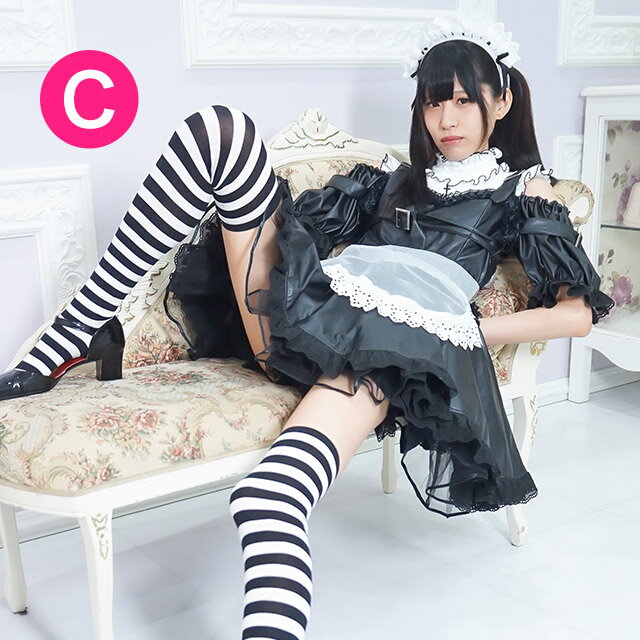 高級メイド服のキャンディフルーツ メイド服 セクシー 可愛い ミニ丈 イズンメイド服 レディース 半袖 黒 Mサイズ コスプレ ボンテージ レザー  柔らかい