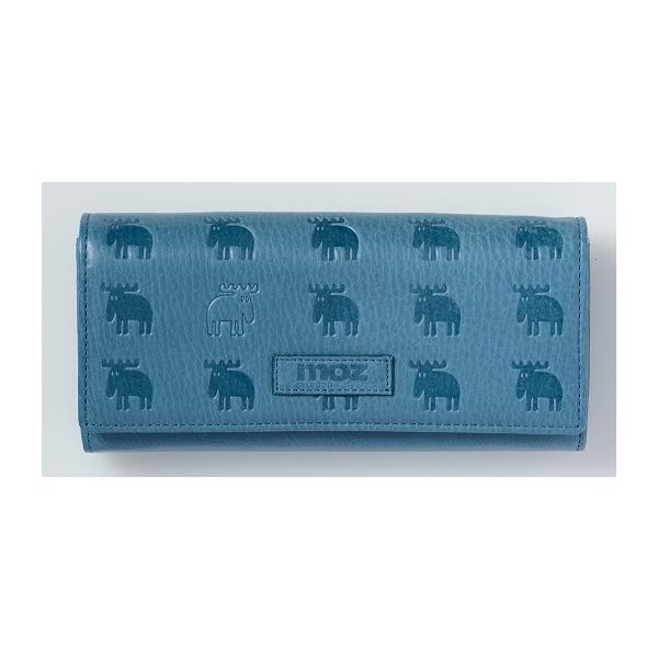 moz（モズ） 86011 本革 長財布 かぶせ フラップ開閉 型押し 素押し スウェーデン エルク ヘラジカ レディース ブルー