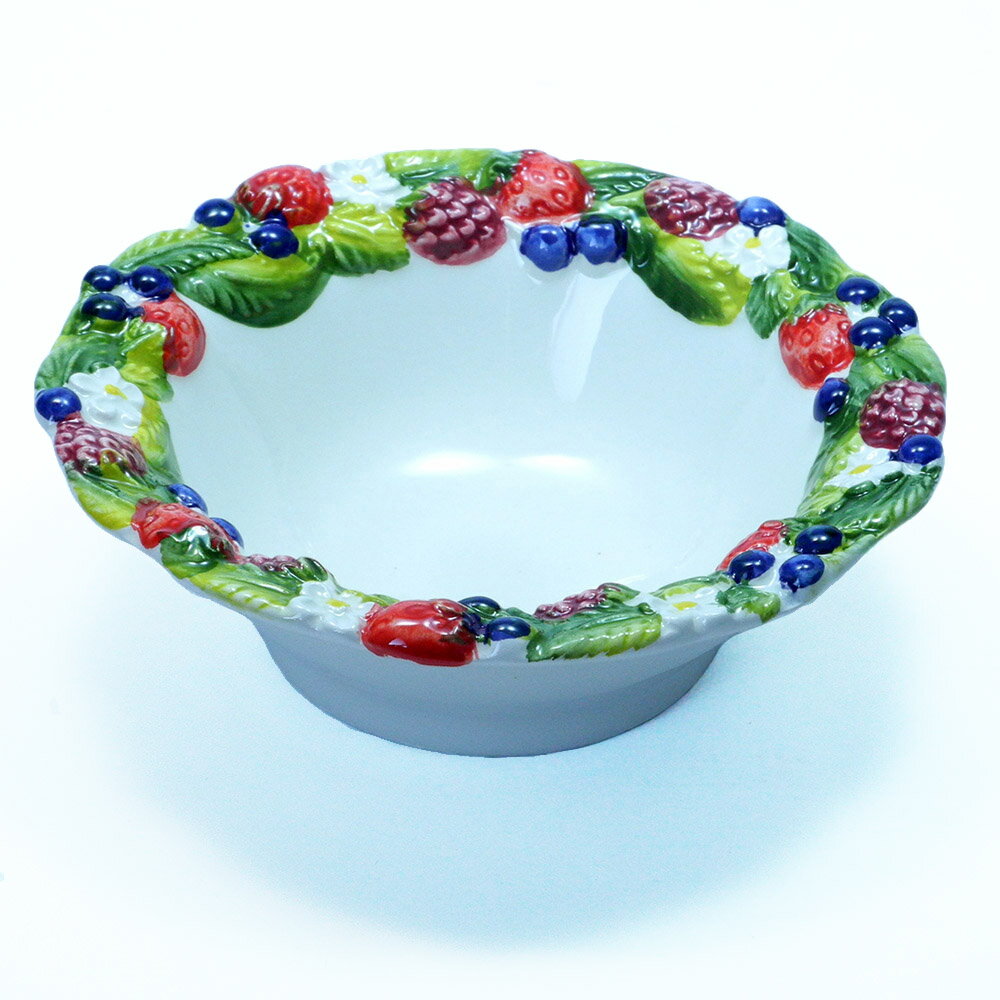 【アウトレット】 フルーツ柄 ベリー柄 デザートボウル サラダボウル 陶器 洋食器 テーブルウェア 南欧食器 皿 イタリア製 白 おもてなし 食器 ギフト 直径16cm サラダボール 鉢 カラフル 小鉢 ヨーロッパ europe_plum bre-1752-15bs_c
