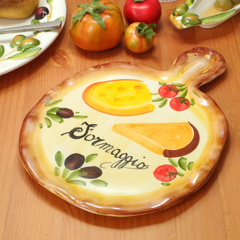 イタリア製 おつまみ プレート チーズ柄 チーズボード 食器 皿 カッティングボード 中皿 壁掛け 絵皿 アンティパストプレート 南欧食器 ホームパーティ おしゃれ ギフト italy 陶器 洋食器 テーブルウェア europe_plum bre-1777ch