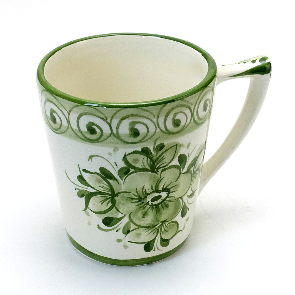 【アウトレット】 ポルトガル製 陶器 大きめ マグカップ アズレージョ 食器 グリーン 手描き 花柄 洋食器 テーブルウェア 南欧食器 ヨーロッパ コーヒーカップ ティーカップ ギフト europe_plum pfa-26g_b1