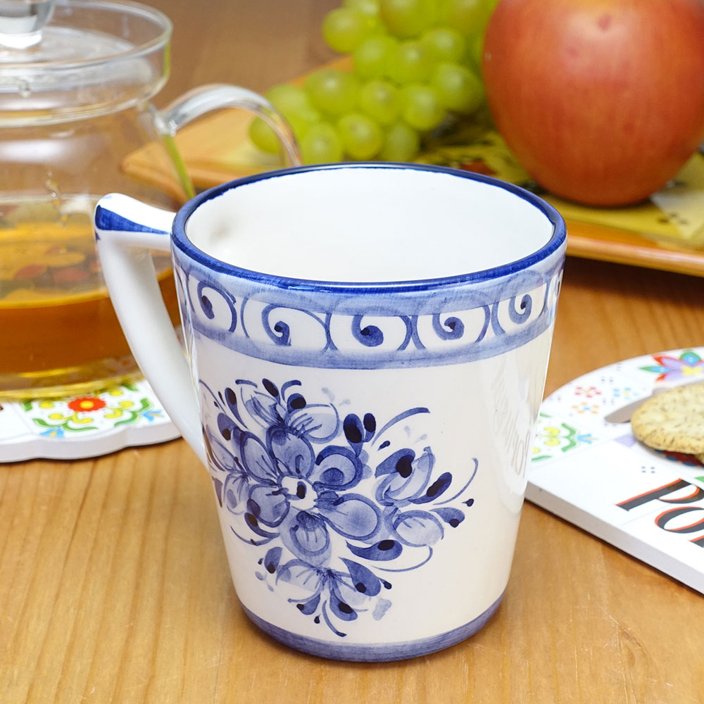 ポルトガル製 陶器 大きめ マグカップ アズレージョ 白地 食器 青 手描き 花柄 ヨーロッパ コーヒーカップ ティーカップ ギフト pfa-26w