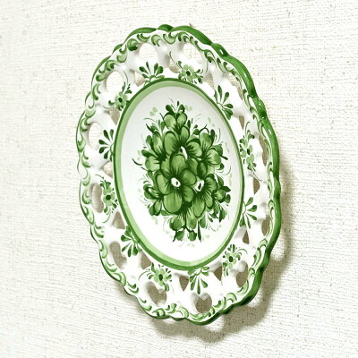 アルコバッサ 飾り皿 緑 花柄
