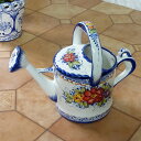 ポルトガル製 陶器 ジョーロ 花柄 アズレージョ 手描き ガーデニング ポット 花器 H23cm europe_plum pfa-541re