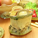 ポルトガル製 陶器 ナプキンスタンド ブラックオリーブ 柄 カトラリー スプーンフォーク立て カフェ食器 手描き 高さ15cm 洋食器 テーブルウェア 南欧 皿...