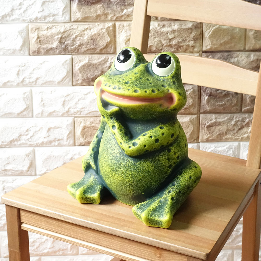 ポルトガル製 緑 かえる 幸せを呼ぶ 開運 カエルグッズ 置物 テラコッタ製 ヨーロッパ ガーデン オブジェ 27cm 【なるへそカエル】 アンティーク調 インテリア ラッキーアイテム 陶器製 蛙? europe_plum pto-1399g