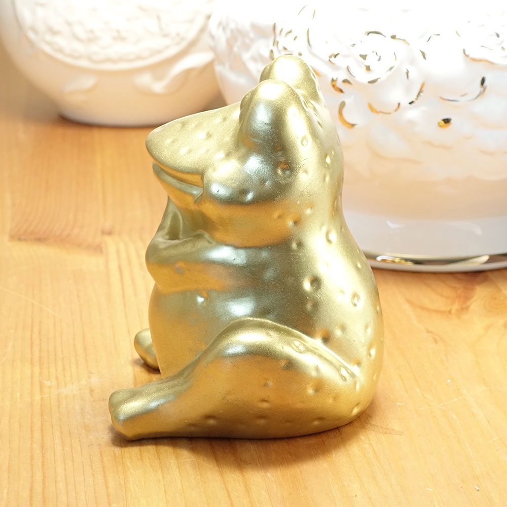 ポルトガル製 金 かえる 幸せを呼ぶ 金運 開運 カエルグッズ 置物 テラコッタ製 ヨーロッパ ガーデン オブジェ 13cm 【ゴールドなるへそカエル】アンティーク調 インテリア ラッキーアイテム 陶器製 緑 蛙? europe_plum pto-1402gl