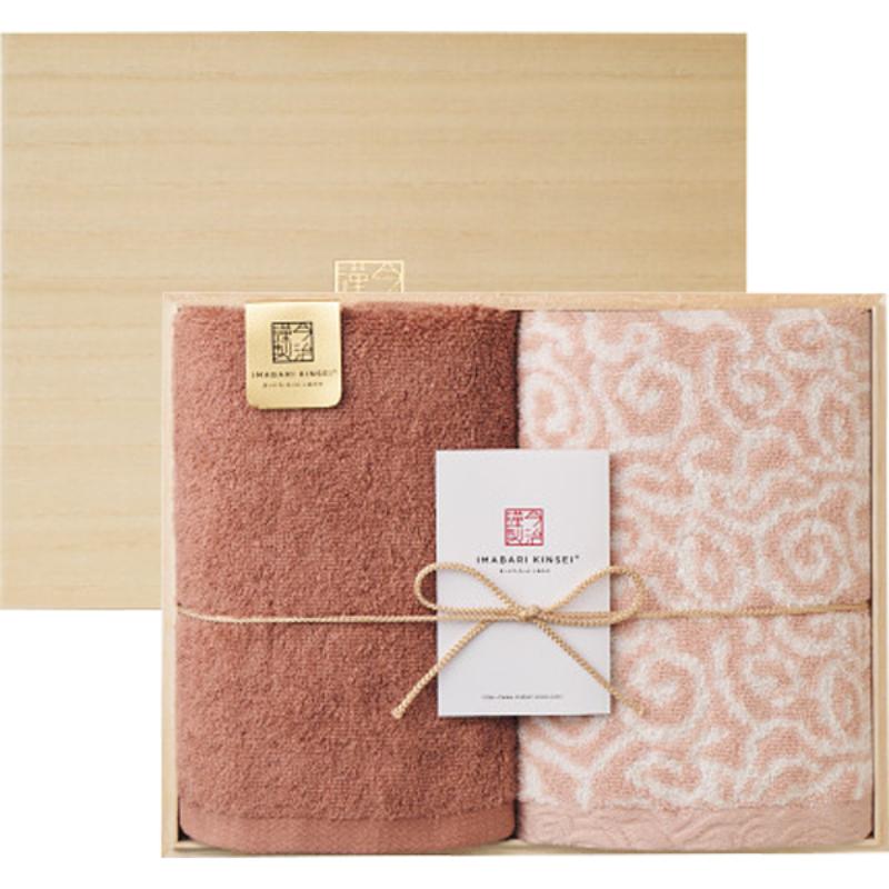 【冬ギフト】今治謹製　紋織タオル×極上タオル　フェイスタオル2枚セット（木箱入）（パープル）(SISET..