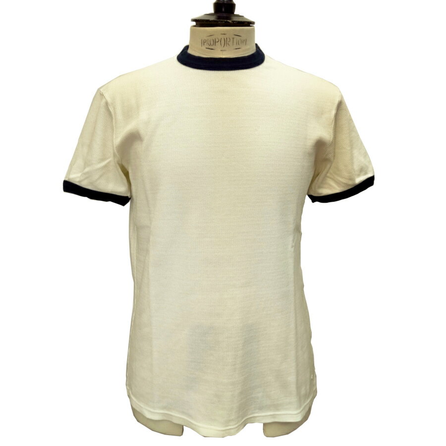 【新入荷】RIVIERAS（リヴィエラ）Tシャツ 半袖 メンズ EU製 RE412002-18 オフホワイトxネイビー コットン フランス ニット