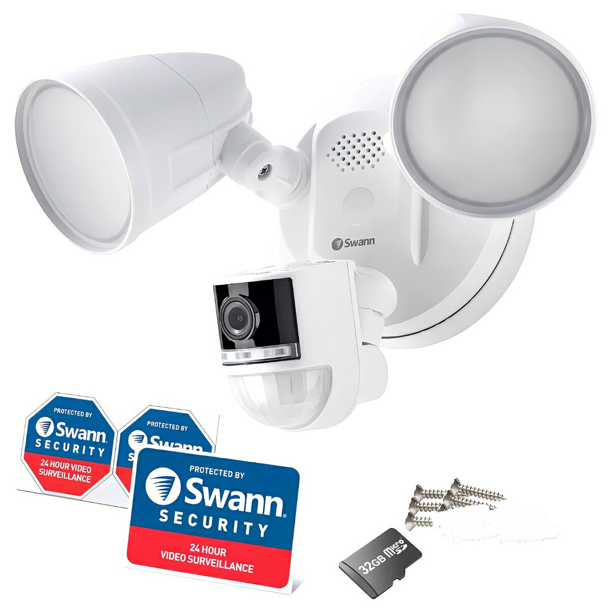 Swann（スワン）Wifi フロードライト セキュリティー カメラ SWIFI-4KFLOCAM-JP 56744 24時間365日 安心をお届け 56744 4K Ultra HD 画像 動画 高画質 記録 再生 マイク スピーカー 侵入者への警告 会話可