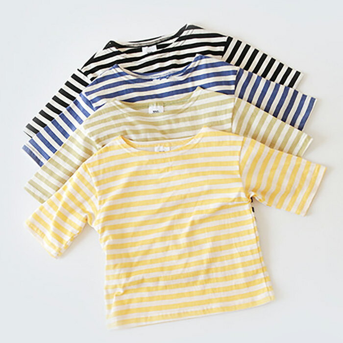 楽天Baby-Kids cheriemimiシェリーミミ【スーパーSALE】【10％OFF】韓国子供服 半袖Tシャツ ボーダー シンプルボーダー イエロー ブルー カーキ ブラック 90 100 110 120 130 140 150 子供用 女の子 男の子 ベビー お洒落 カワイイ【追跡可能メール便無料】