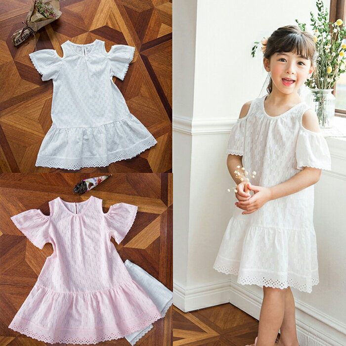 【SALE】【49%OFF】韓国子供服 ワンピース レースワンピース 肩だし コットンワンピース カジュアルワンピース 綿レースワンピース 90 100 110 120 130 140 子供用 女の子 ベビー キッズ ガール お洒落 かわいい【追跡可能メール便】