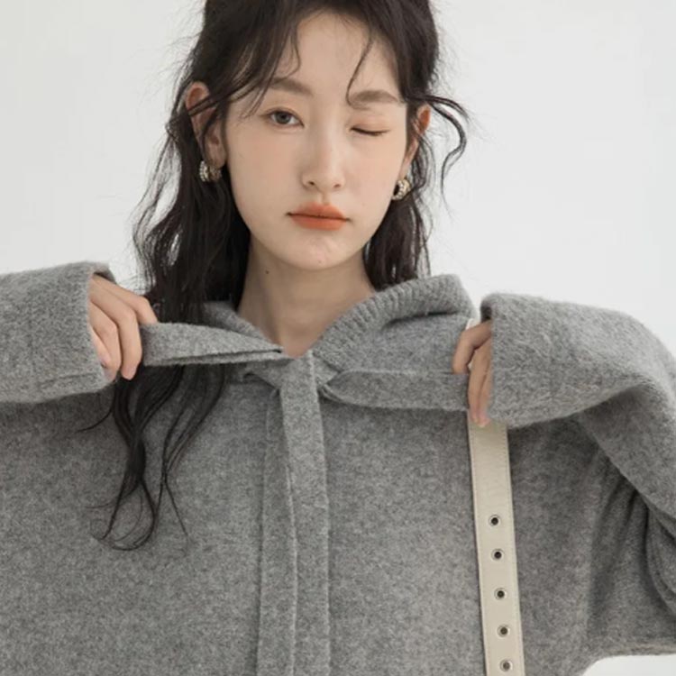 ワンピース ニットワンピース レディース 長袖 ロング丈 フード付き ニットワンピ マキシ丈ワンピ ロングワンピース 春 秋 冬 無地 体型カバー 着痩せ おしゃれ シンプル きれいめ オフィス カジュアル 上品 オフィス 通勤 韓国