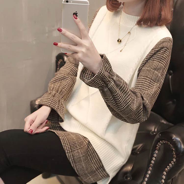 カジュアル 長袖ブラウス フェイクレイヤード 2XL ニットベスト シャツ 切り替えト...