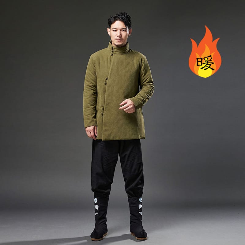 チャイナ服 チャイナコート チャイナジャケット スノーフレークサテン 丈長 ミドル丈 メンズ 男性用 中綿 防寒 暖か 中華服 襟高 斜め前立て【送料無料】