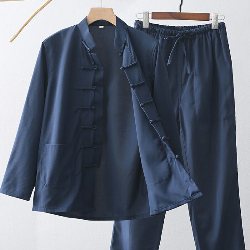 楽天チャイナカジュアル 楽天市場店チャイナ服 カンフー服 太極拳服 チャイナスーツ メンズ 男性用 立ち襟 チャイナボタン シルケット加工 ポリエステル しわになりにくい 中国服【送料無料】
