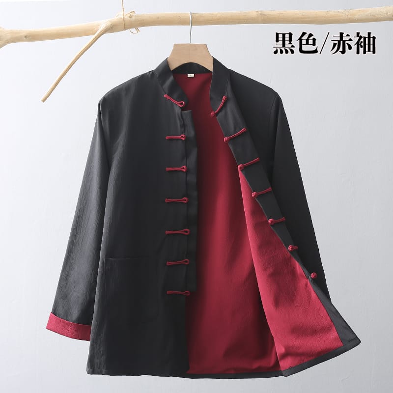 チャイナ服 カンフー服 太極拳服 ジャケット メンズ 男性用 立ち襟 裏地 シルケット加工　ポリエステル しわになりにくい 中国服【送料無料】
