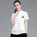 太極拳服 太極拳トレーニングTシャツ 半袖Tシャツ 女性 レディス 練習服 トレーナー マオカラー ヘンリーネック カットソー 太極図 送料無料
