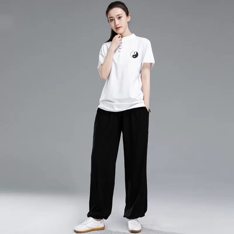 太極拳服 トレーニングウェア 太極拳トレーニングスーツ 上下セット 半袖Tシャツ 女性 レディス ス