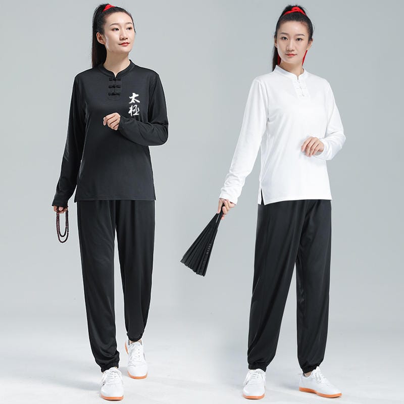 太極拳服 トレーニングウェア 太極拳トレーニングTシャツ 中華風 チャイナボタン 立ち襟 長袖Tシャツ ..