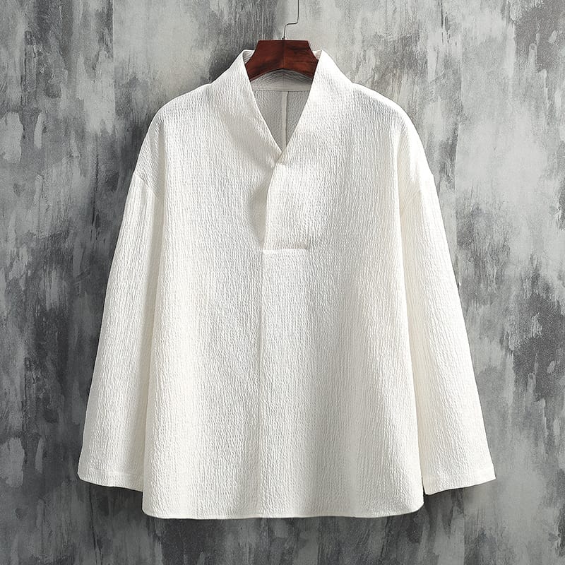 Rakuten - チャイナTシャツ メンズ 男性 カンフー服 チャイナ服 Tシャツ 中華風 ランダムプリーツ Vネック　アイスシルク 漢服 送料無料