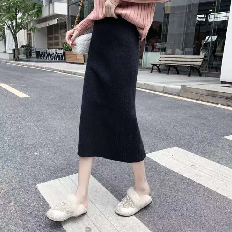 シンプル スカート スカート 秋 細見え リブニット 華奢見え 動ける あったかい ス...