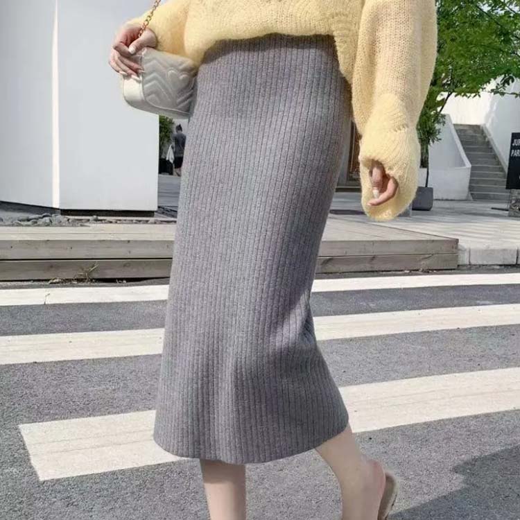 シンプル スカート スカート 秋 細見え リブニット 華奢見え 動ける あったかい ス...
