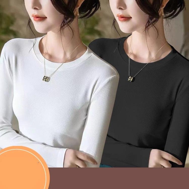 カットソー ロンt tシャツ 細身 ストレッチ 薄手 2点セット 秋 長袖 リブ生地 長袖tシャツ インナー 冬 丸首 大きいサイズ タイト 春 ロングtシャツ レディース クルーネック インナーtシャツ 秋服 秋物 トップス 30代 40代 50代 60代 スリム 無地 シンプル