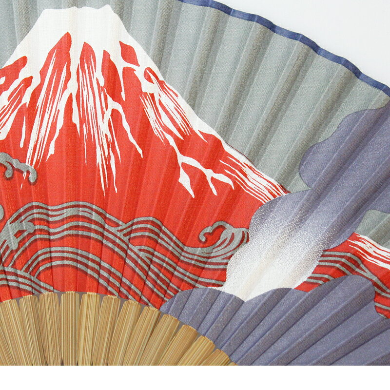 扇子 （赤富士に荒波） 布扇子 袋付き ◇ プレゼント お土産 贈答 京都土産 おしゃれ 夏扇子 おうち時間 母の日