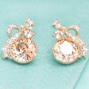 オーストリア産スワロフスキークリスタル・リボンモチーフピアス/シャンパンゴールド レディースピアス キャッチ アクセサリー ジュエリー レディースファッション ...