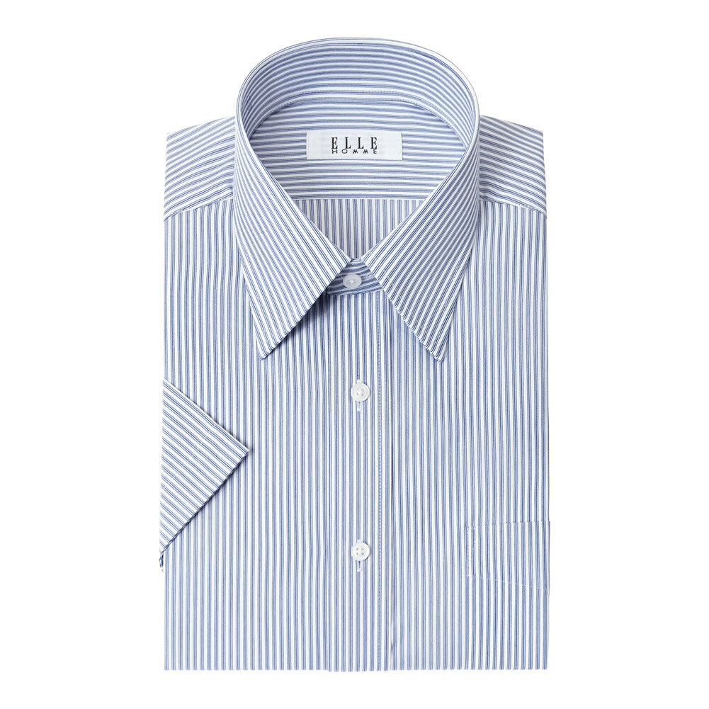COOLMAXワイシャツ メンズ 半袖 形態安定 ELLE HOMME ストライプ レギュラーカラー...