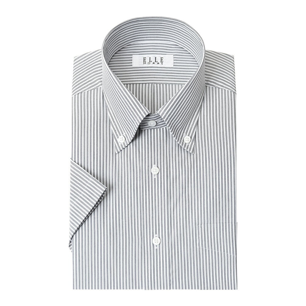 COOLMAXワイシャツ メンズ 半袖 形態安定 ELLE HOMME ストライプ ボタンダウンシャ...