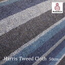 Harris Tweed（ハリスツイード）生地 ／Blue×LightBlue×Brown×Whiteボーダー｜生地巾150cm｜カット販売｜ネームラベル付き