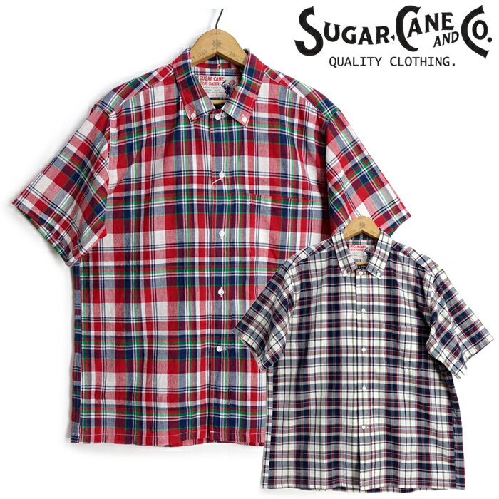 奬SUGARCANE [SC39125] Ⱦµ ǥ ޥɥ饹å BD INDIA MADRAS CHECK S/S BUTTON DOWN SHIRT