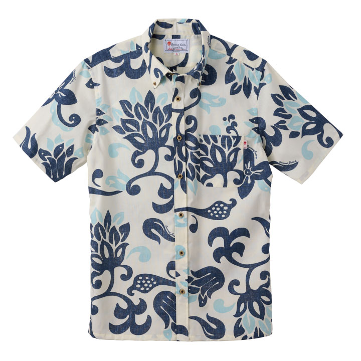 かりゆしウェア メンズボタンダウンシャツ（060）全3色 半袖 OFF NAVY/JM0206036