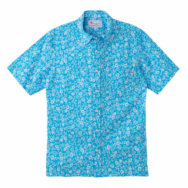 かりゆしウェア メンズボタンダウンシャツ（074）全2色 半袖 LIGHT BLUE/JM0207436