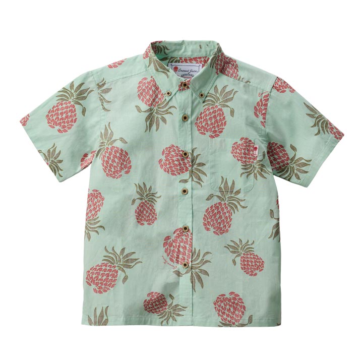 Rakuten - かりゆしウェア キッズボタンダウンシャツ 全4色 半袖 GREEN/JK0204337