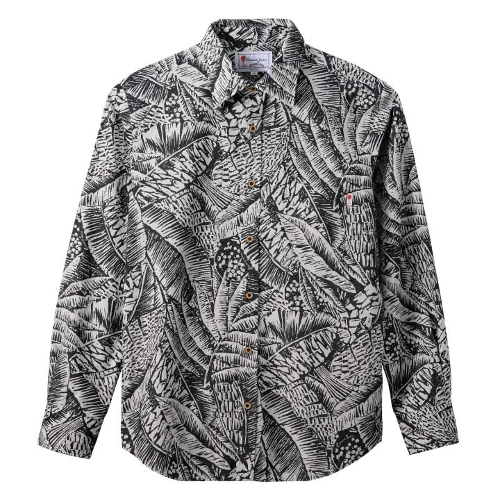 かりゆしウェア メンズレギュラー長袖シャツ（021）全6色 BLACK/JM0502136