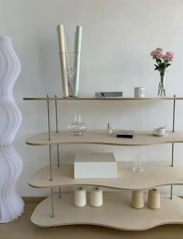 【送料無料】ウェーブ ラック 棚 シェルフ 木製 4段 オープンラック 見せる収納 飾り棚 ドレッサー 100cm ウッド おしゃれ 収納 北欧 インテリア 韓国インテリア リビング キッチン 新生活 一人暮らし