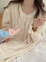 2type/2color/S~Lsize/フリルフリースワンピース ルームウェア フリース レース 無地 ワンピース セットアップ パンツ 長袖 アイボリー パープルグレー 両面フリース 冬 温かい