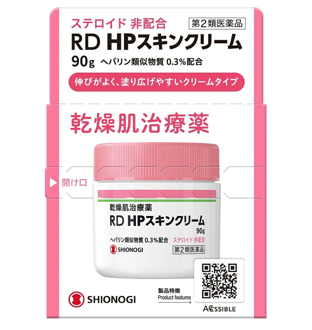 商品名 RD HPスキンクリーム 内容量 90g 商品説明 RD HPスキンクリームに含まれる「ヘパリン類似物質」は親水性・保水性が高く、手指の荒れや乾皮症を改善します。 症状が悪化する前に、RD HPスキンクリームを使いましょう。 水分と油分のバランスがよく、塗りやすくべたつきにくいので時間帯や季節に関係なく使えます。 低刺激でしっかり潤いを与え肌を守るクリームタイプです。 ※生傷やただれ、内出血ができた直後などには使用しないでください。 ※粘膜には使用しないでください。 効能・効果 乾皮症、小児の乾燥性皮ふ、手指の荒れ、ひじ・ひざ・かかと・くるぶしの角化症、手足のひび・あかぎれ、しもやけ（ただれを除く）、きず・やけどのあとの皮ふのしこり・つっぱり（顔面を除く）、打ち身・ねんざ後のはれ・筋肉痛・関節痛 用法・用量 1日1回〜数回、適量を患部にすりこむか、またはガーゼなどにのばして貼ってください。 (1) 定められた用法・用量を厳守してください。 (2) 小児に使用させる場合には、保護者の指導監督のもとに使用させてください。 (3) 目に入らないように注意してください。万一、目に入った場合には、すぐに水またはぬるま湯で洗ってください。なお、症状が重い場合には、医師の診療を受けてください。 (4) 外用のみに使用してください。 ※出血のある傷口には使用しないでください。（血が止まりにくくなることがあります） 成分・分量 RD HPスキンクリームは白色〜淡黄白色のクリームで100g中に次の成分を含有しています。 [成分：含量] ヘパリン類似物質：0.3g パンテノール：1.0g グリチルリチン酸二カリウム：0.5g トコフェロール酢酸エステル：0.5g 添加物として、グリセリン脂肪酸エステル、流動パラフィン、スクワラン、白色ワセリン、パラフィン・マイクロクリスタリンワックス混合物、パラオキシ安息香酸プロピル、パラオキシ安息香酸メチル、濃グリセリン、プロピレングリコール、エデト酸ナトリウム水和物、ヒアルロン酸ナトリウム(2)、精製水を含有しています。 使用上の注意 してはいけないこと （守らないと現在の症状が悪化したり，副作用がおこりやすくなります） 1．次の人は使用しないでください 　(1)出血性血液疾患（血友病，血小板減少症，紫斑病など）の人 　(2)わずかな出血でも重大な結果をきたすことが予想される人 　　（血液凝固抑制作用を有し出血を助長するおそれがあります） 2．次の部位には使用しないでください 　目，粘膜（口腔，鼻腔，膣など） 相談すること 1．次の人は使用前に医師，薬剤師または登録販売者にご相談ください 　(1)医師の治療を受けている人 　(2)薬などによりアレルギー症状をおこしたことがある人 　(3)湿潤やただれのひどい人 2．使用後，次の症状があらわれた場合は副作用の可能性があるので，直ちに使用を中止し，この文書を持って医師，薬剤師または登録販売者にご相談ください ［関係部位：症状］ 　皮膚：発疹・発赤，かゆみ，はれ，紫斑 3．5〜6日間使用しても症状がよくならない場合は使用を中止し，この文書を持って医師，薬剤師または登録販売者にご相談ください 保管及び取扱い上の注意 (1)直射日光の当らない湿気の少ない，涼しい所に密栓して保管してください。 (2)小児の手の届かない所に保管してください。 (3)他の容器に入れ替えないでください。（誤用の原因になったり，品質が変化します） (4)使用期限をすぎた製品は，使用しないでください。 発売元・メーカー 販売元 シオノギヘルスケア株式会社 大阪市中央区北浜2丁目6番18号 シオノギヘルスケア株式会社「医薬情報センター」 電話：大阪 06-6209-6948、東京 03-3406-8450 受付時間：9時〜17時(土、日、祝日を除く) 区分・原産国 第2類医薬品・日本 広告文責 株式会社ライズコーポレーション TEL:03-5542-1285