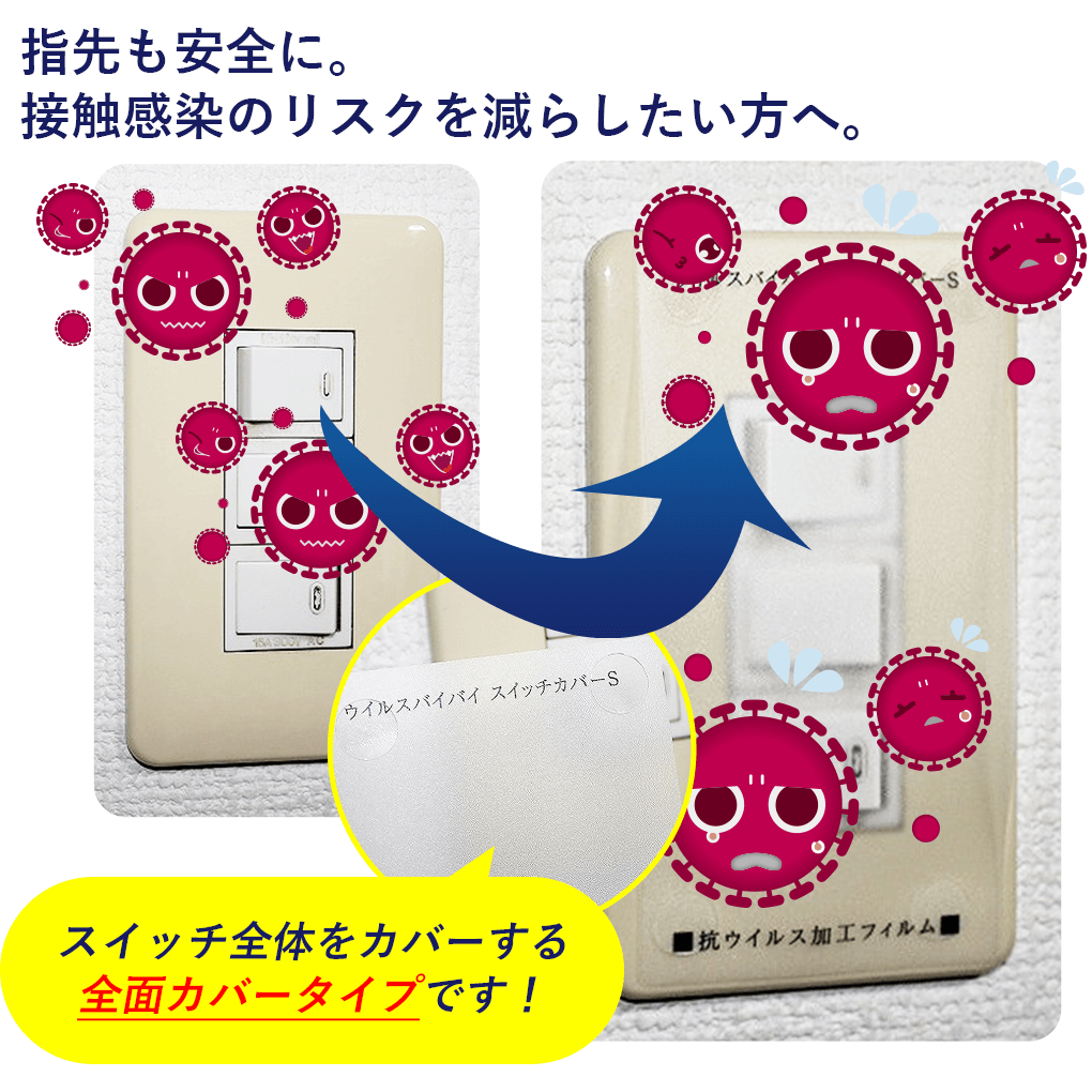 ウィルスバイバイスイッチカバーW 5枚入り 両面シール入り 日本製 （2列スイッチ用 117mm×110mm）
