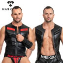 メンズ ノースリーブ ベスト レザー風 フェイクレザー ラバー GOGO衣装 パーティ Maskulo マスクロ ARMORED ZIPPERED VEST(ma-tp200)