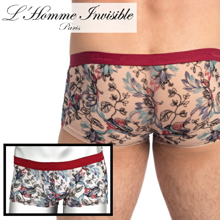 L'HOMME INVISIBLE ボクサーパンツ メンズ ローライズボクサー パンツ メンズインナー メンズ下着 ボクサーバンツ ブランド L'Homme Invisible ロームアンヴィジーブル Fleurs de Peau レース メッシュ ボクサー (my39-fdp-000)[M便 1/3]