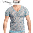 L'HOMME INVISIBLE 男性用 メンズTシャツ フランス高級下着 ルームウェア メンズ インナー アンダーシャツ L'Homme Invisible Icy Tropics レース メッシュ Tシャツ(my73-icy-021)