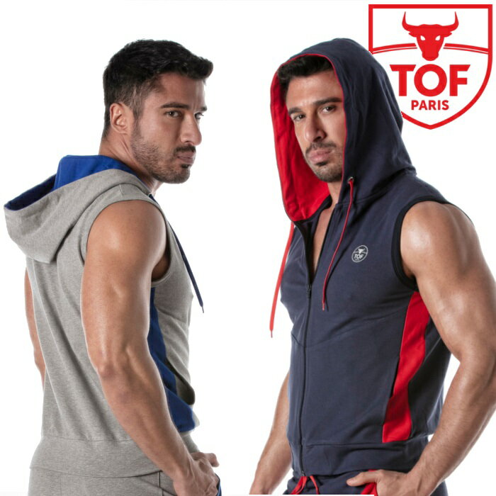 メンズ フート付きスウェットシャツ ノースリーブ タンクトップ スポーツウェア カジュアルウェア TOF Paris ZIPPED SLEEVELESS HOODIE (tf-tof273)