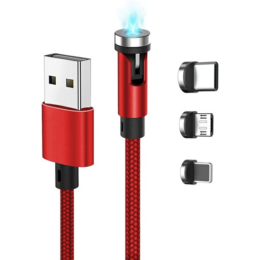 540°回転3in1磁気充電専用ケーブル マグネット急速充電ケーブル Micro USB、Type-C、ライトニング対応 単ピン端子 L字兼用 磁石 LEDライト付き ナイロン編組 For i0S Android USB Magnetic Charging Cable Cosmic3C 540°回転3in1磁気充電専用ケーブル マグネット急速充電ケーブル Micro USB、Type-C、ライトニング対応 単ピン端子 L字兼用 磁石 LEDライト付き ナイロン編組 For i0S Android USB Magnetic Charging Cable Cosmic3C